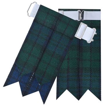 Men's Scottish Kilt Flashes for Men with Buckle Adjuster, Plain & Tartan Black Watch Kilt Hose Sock Flashes Garters